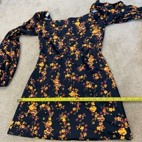 C/meo Collective yellow purple floral flower puff sleeve dress Sz S - Picture 13 of 14